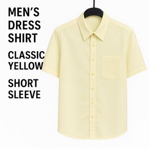 Men’s Light Yellow Short Sleeve Dress Shirt – Button Down with Pocket